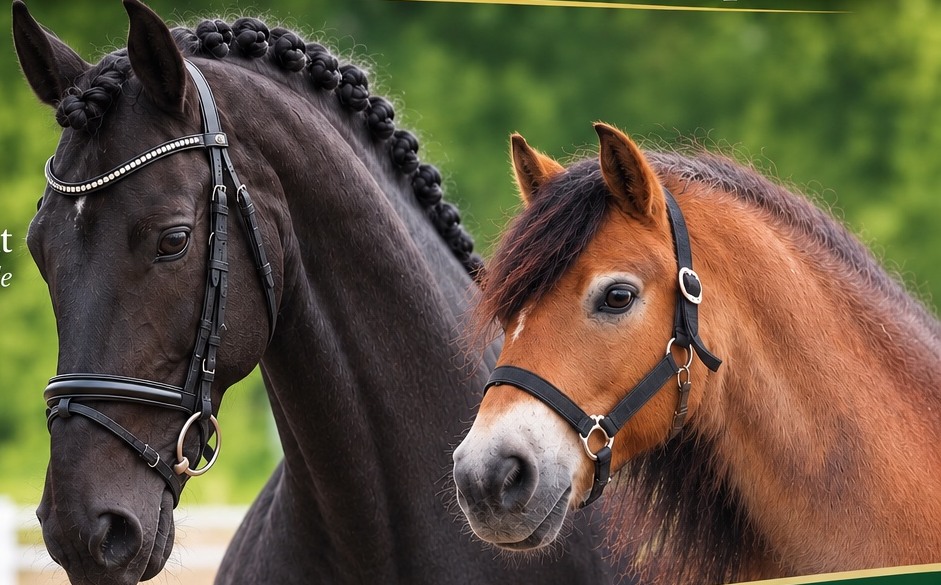 Dunkles Pferd und braunes Pony – Bildausschnitt aus dem bereitgestellten Entwurf